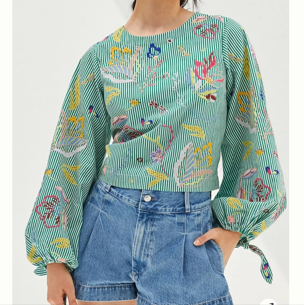 Anthropologie Maeve Floral Embroidered Top  - Size S